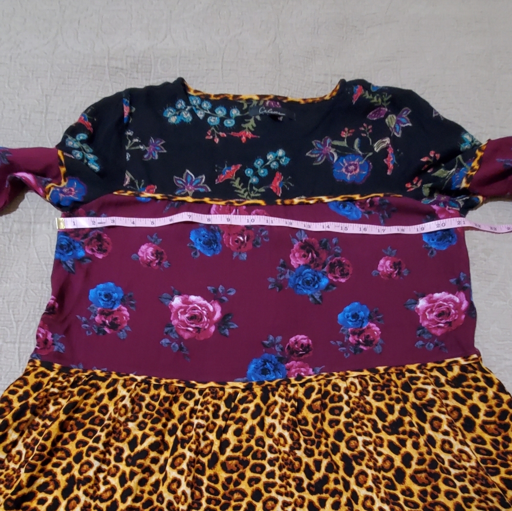 Calessa Mixed Floral and Leopard Print Peplum Top - Multicolor - Picture 4 of 12